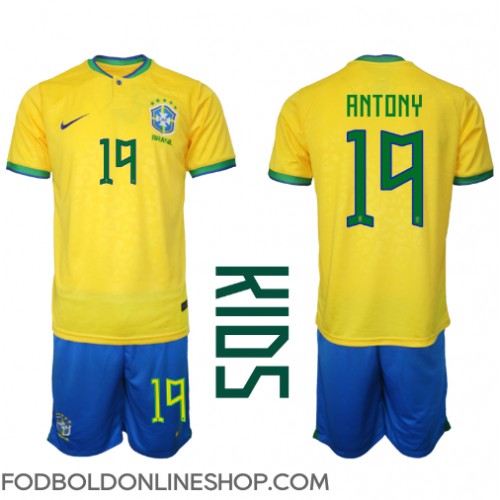 Brasilien Antony #19 Hjemme Trøje Børn VM 2022 Kortærmet (+ Korte bukser)